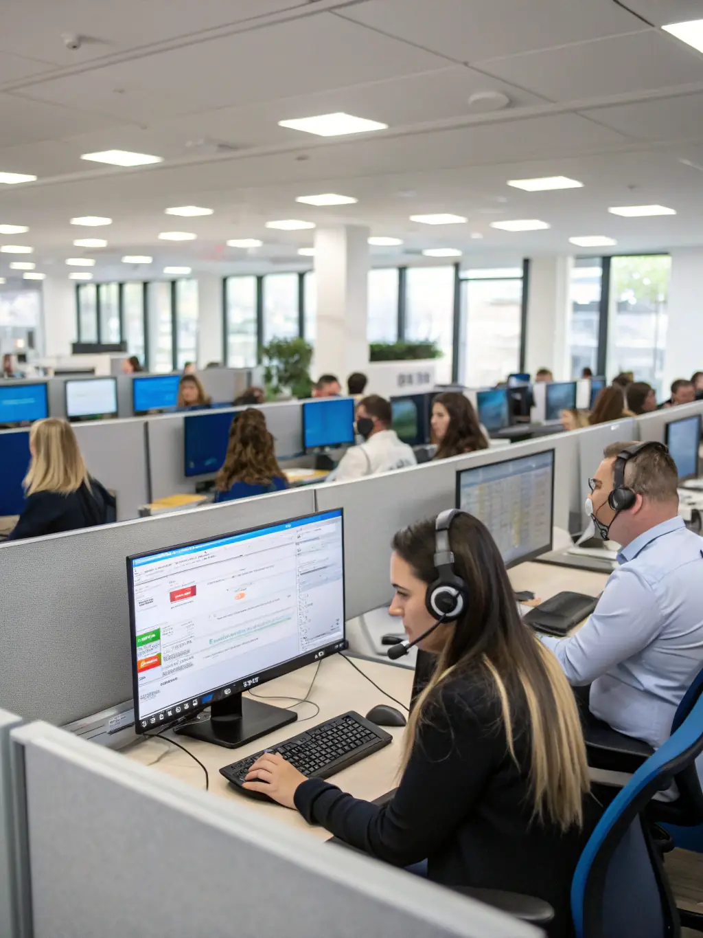 A team of customer service representatives engaging with clients via multiple channels, showcasing ECHO BPO's customer support outsourcing solutions.